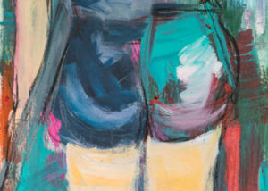 Frau im Sommeroutfir mit kurzer Hose von hinten Malerei Simone Hennig